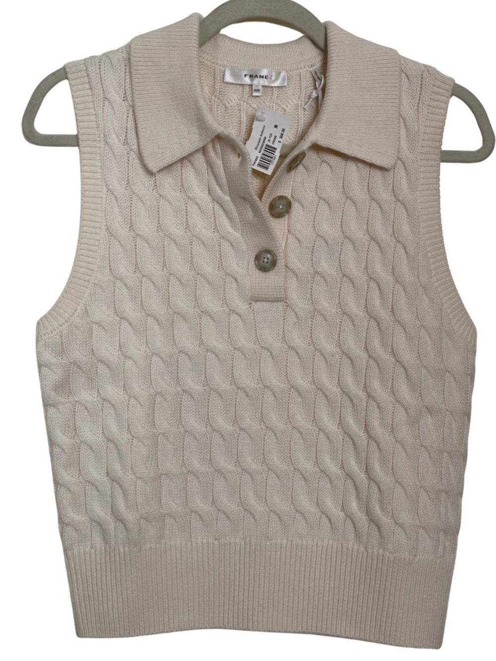 NWT FRAME The Cable Knit Polo Vest in Cream - Picture 6 of 16